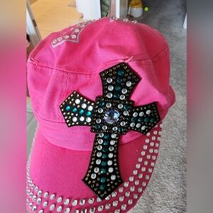 Hot pink bling cross cap